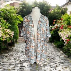 Hayden Los Angeles Blue and Orange Floral Kimono